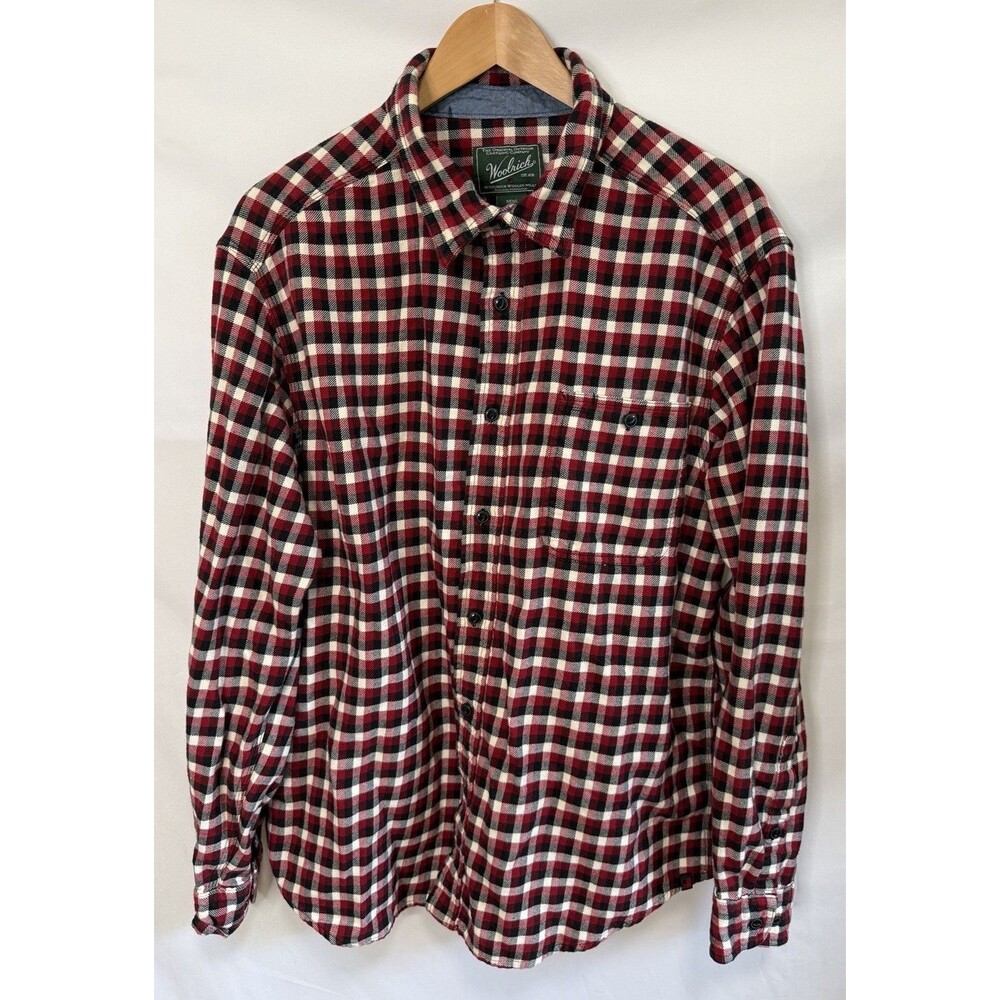 Woolrich Woolen Mills Flannel shirt XL Red Check Chambray Collar Mint